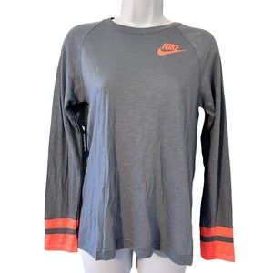 Nike Girl's Gray Long Sleeve Neon Mesh Top Size L NWT